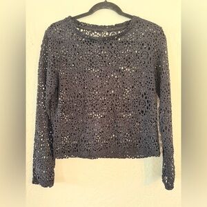 Lace Crochet Black Long Sleeve Top